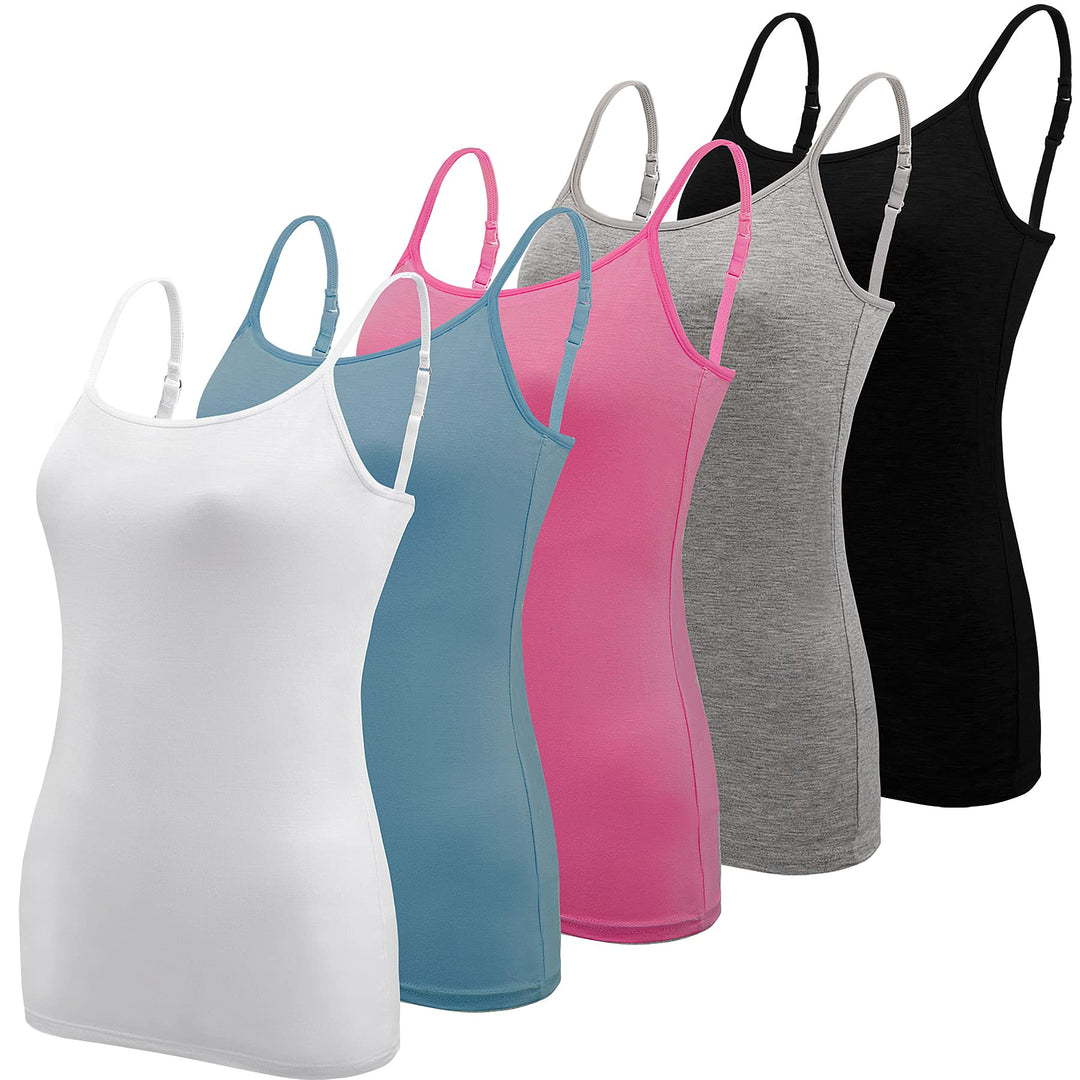 BQTQ 5 Stück Unterhemd Damen Spaghetti Top Spaghettiträger Basic Cami Tank Tops mit Verstellbarer St