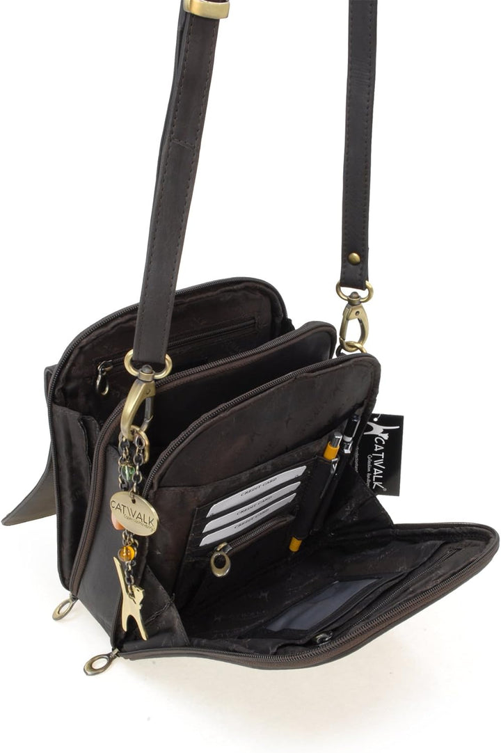 Catwalk Collection Handbags - Damen Leder Umhängetasche - Crossbody Bag/Handtasche Mittelgross - Ver