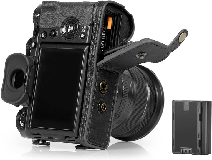 MegaGear Ever Ready Echtleder Kameratasche kompatibel mit Fujifilm X-T5 (16-80mm)(Schwarz), Schwarz