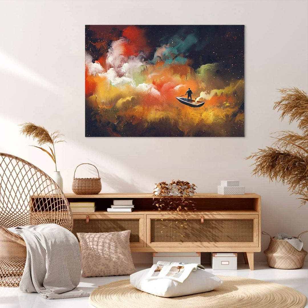 Bilder auf Leinwand 100x70cm Leinwandbild mit Rahmen Abstraktion Boot Gross Wanddeko Bild Schlafzimm
