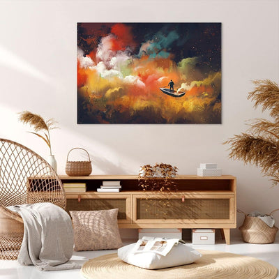 Bilder auf Leinwand 100x70cm Leinwandbild mit Rahmen Abstraktion Boot Gross Wanddeko Bild Schlafzimm