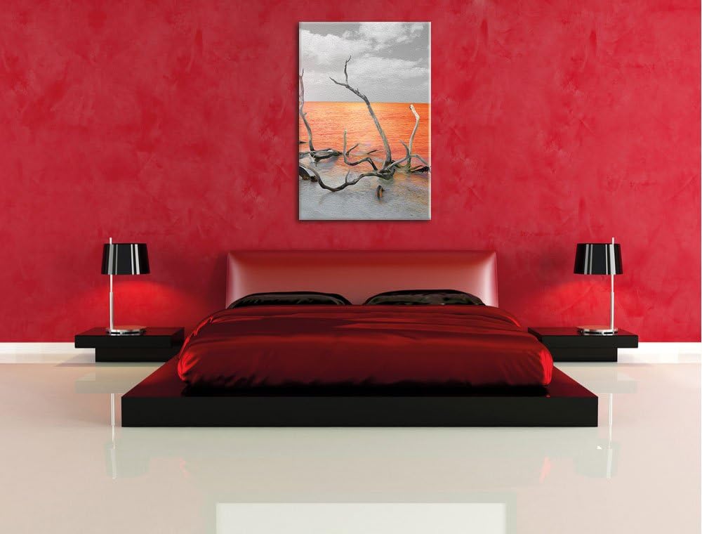 Pixxprint Treibgut am Meer / 100x70cm Leinwandbild bespannt auf Holzrahmen/Wandbild Kunstdruck Dekor