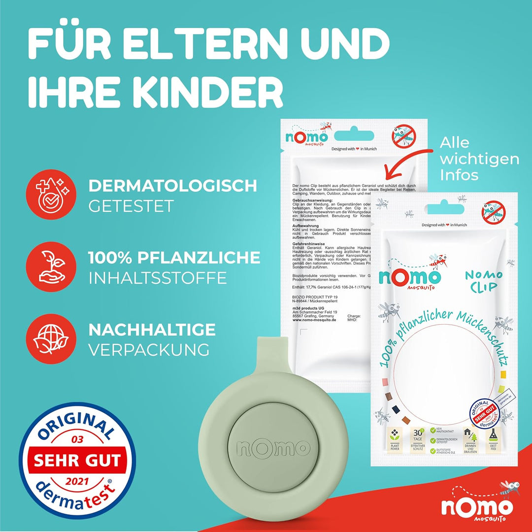 nomo MOSQUITO gegen Mücken und Insekten • Pflanzlicher Mückenschutz Clip für Baby und Kinder • Anti