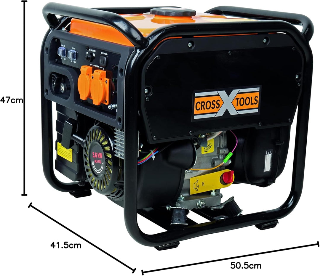 CROSS TOOLS Benzin Inverter Stromerzeuger - Stromaggregat - Generator (3.500W max. Leistung, 2x 230V