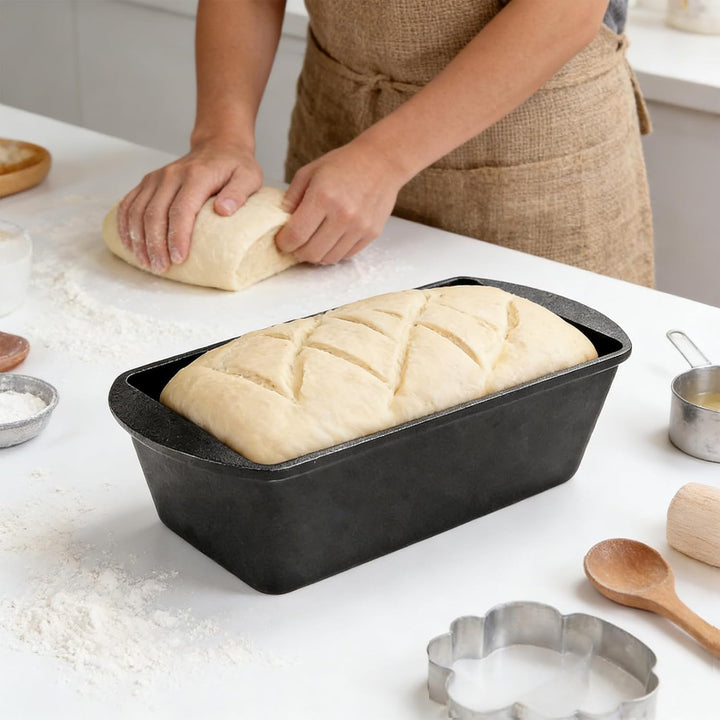 Brotbackform Mit Deckel, 28cm Brotbackform, Wiederverwendbar Gusseisen Topf Brot Backen Mit Silikong