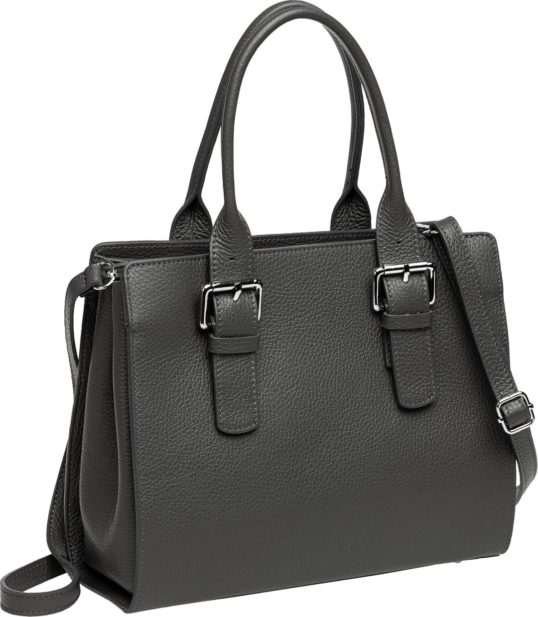 Caspar TL807 klassisch elegante Damen Leder Handtasche Einheitsgrösse Dunkelgrau, Einheitsgrösse Dun