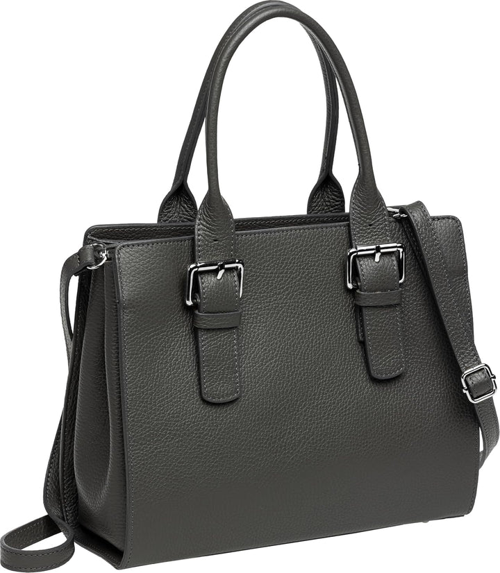 Caspar TL807 klassisch elegante Damen Leder Handtasche Einheitsgrösse Dunkelgrau, Einheitsgrösse Dun