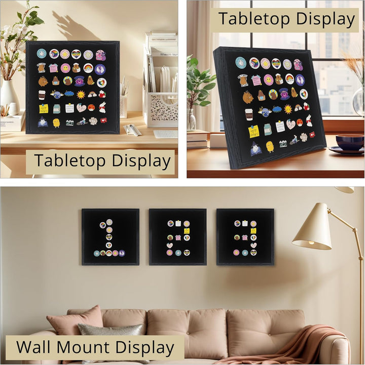 GMFrames 11x11 Anstecknadel-Vitrine mit Echtglas, Schaukasten für Wand und Tisch, Steckraster Schwar