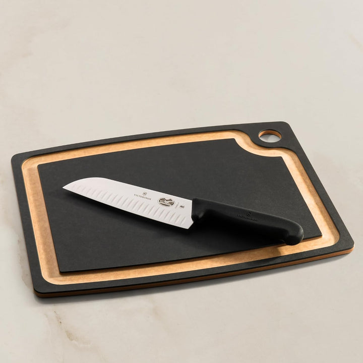 Victorinox Fibrox Santokumesser mit Kullenschliff, Japanisches Küchenmesser für Fleisch, Fisch und G