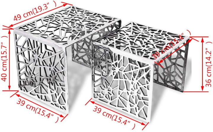 vidaXL 2tlg Aluminium Beistelltisch Set Couchtisch Kaffeetisch Wohnzimmer Silber