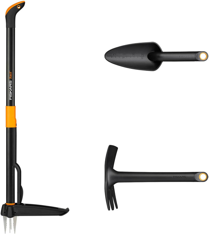 Fiskars Gartenwerkzeuge-Set, 3-teilig, Xact Unkrautstecher, Rostfreier Stahl/Kunststoff, Solid-Kombi