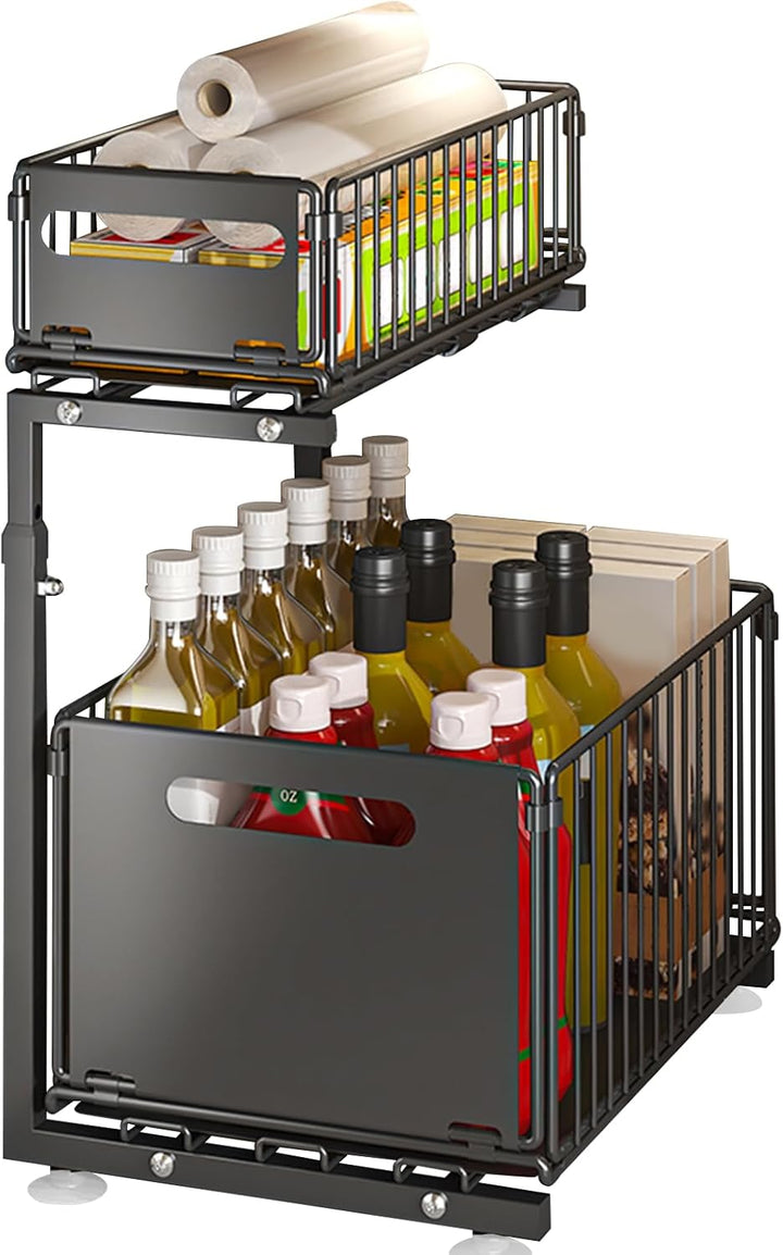 Ausziehbarer Organizer aus Metall, Aufbewahrung unter der Spüle, verstellbar, ausziehbar, Schublade,