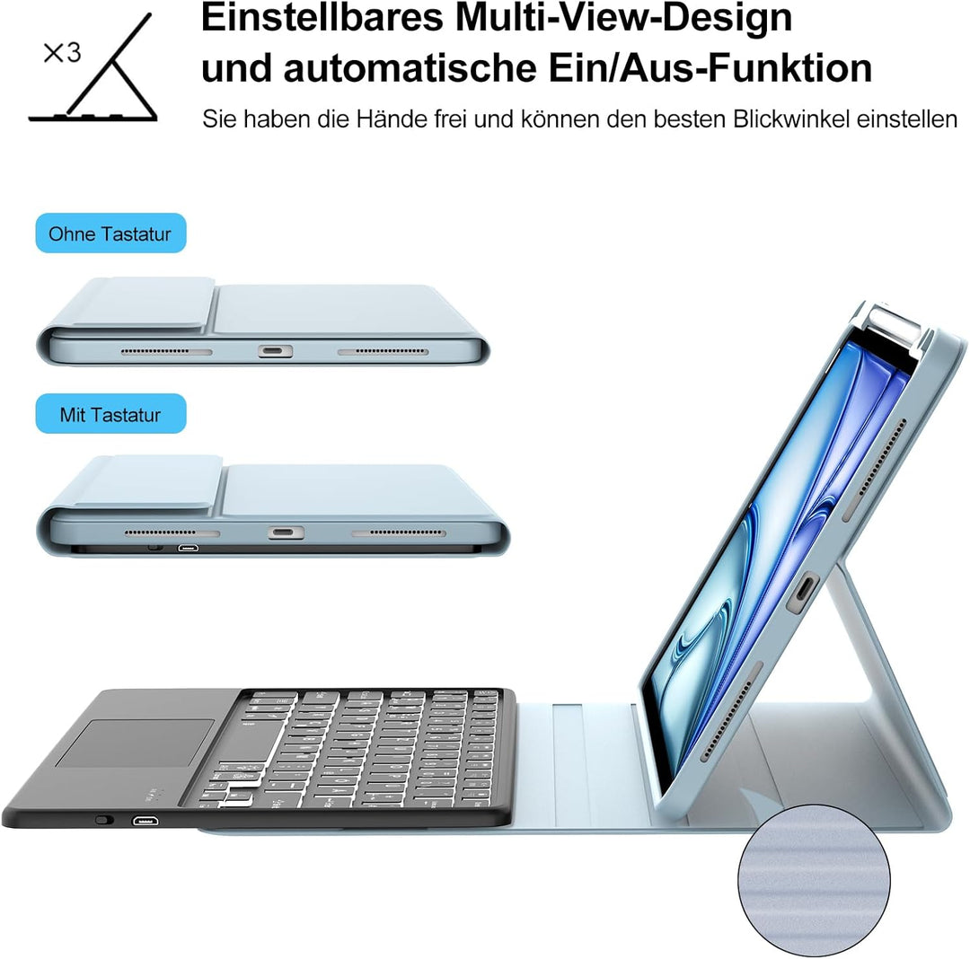 Tastatur für iPad Air 11” M4 2026/M3 2025/M2 2024 con Touchpad, Schutzhülle mit Stifthalter, Hülle B