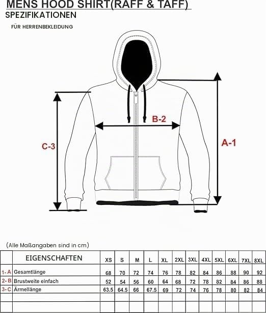 Raff &amp; Taff Herren Zipper Hoodies Kapuzenjacke Sweatjacke Übergangsjacke Jacke Basic Schlicht bis 8X