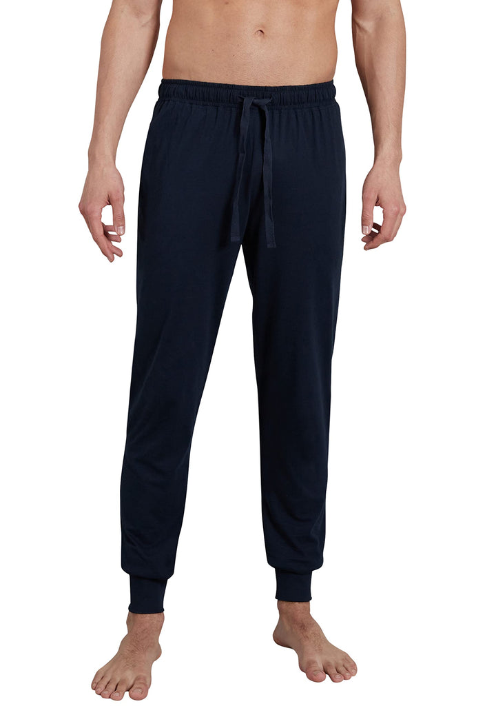 Götzburg Herren Lange-Hose, Baumwolle, Single Jersey, grau, melange, mit Bündchen M Blau-dunkel-uni,