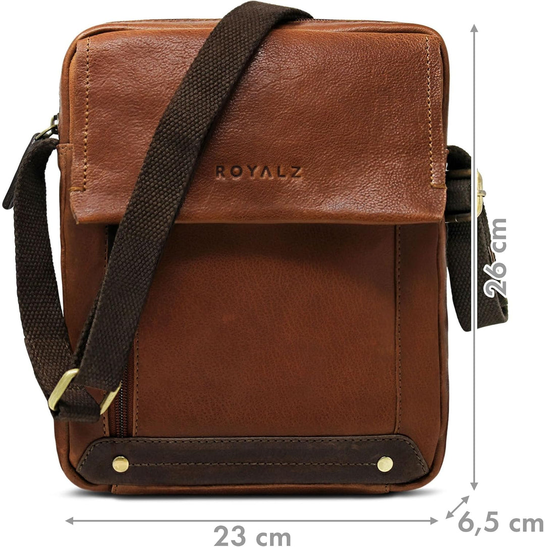 ROYALZ 'Idaho' Vintage Leder Umhängetasche Klein Herren Kompaktes Design Männer Ledertasche Mini Mes
