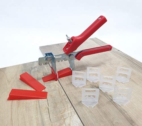 Fliesen Nivelliersystem Rot Fliesenstärke 12-21 mm Basis+-Set 1 mm 400 Laschen 100 Keile + Zange -Ve