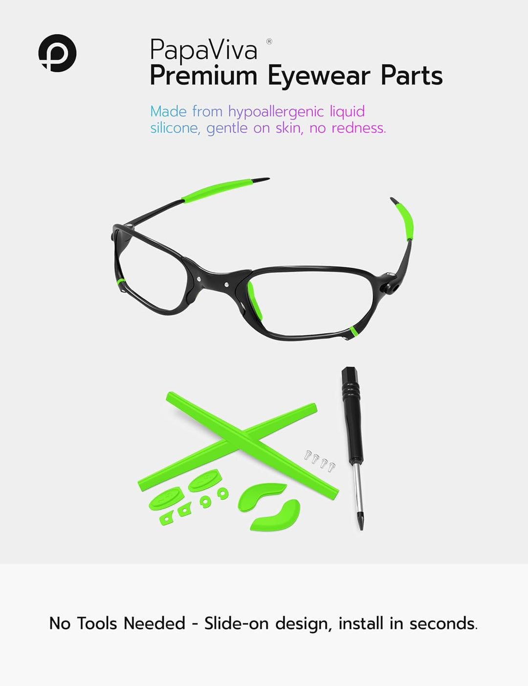 PapaViva Ersatzlinsen & Gummi-Kits für for Oakley Jawbone Vented Grün, Grün
