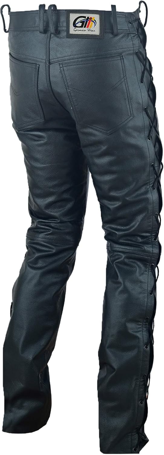 German Wear Lederhose lederjeans bikerjeans Büffelleder seitlich geschnürt Schwarz 54 Schwarz, 54 Sc
