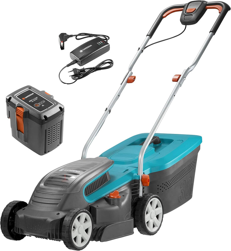 Gardena PowerMax Li-40/32 Akkurasenmäher Set: Mäher bis 280m², 32cm Schnittbreite, 30l Grasfangbehäl