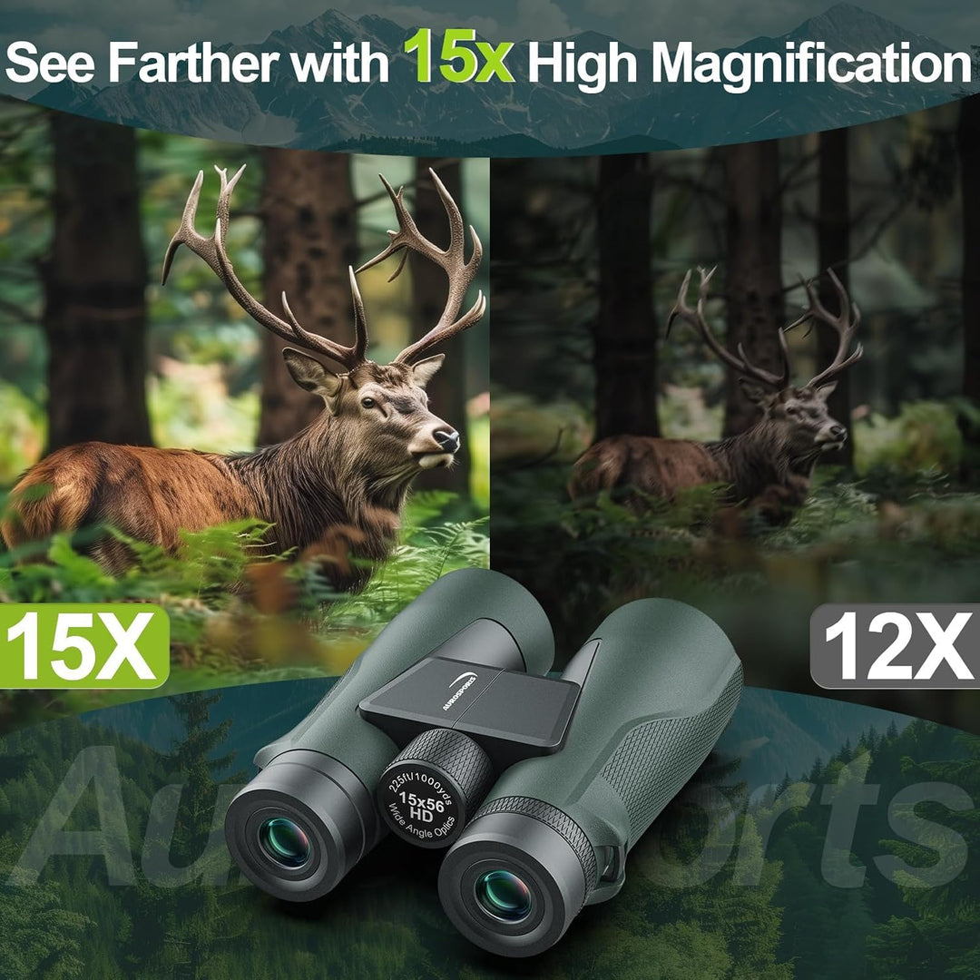 15x56 HD Fernglas Erwachsene - Aurosports Large View Fernglas mit klaren Low Light Vision - Leichtge