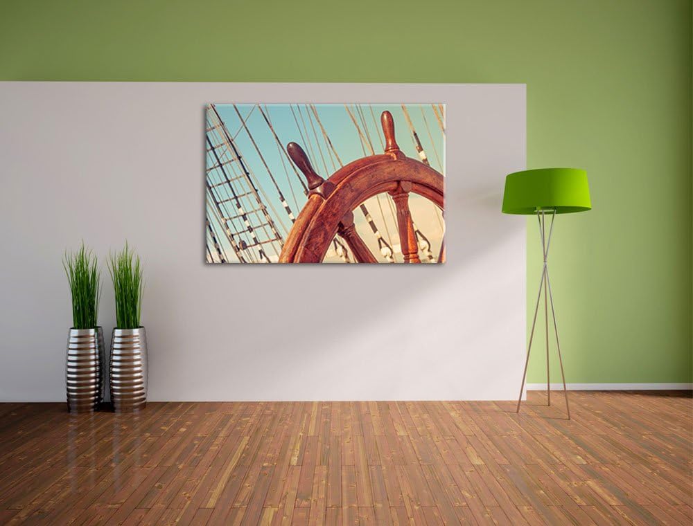 Pixxprint Steuerrad auf dem Schiff 100x70cm Leinwandbild Wandbild Kunstdruck, 100x70
