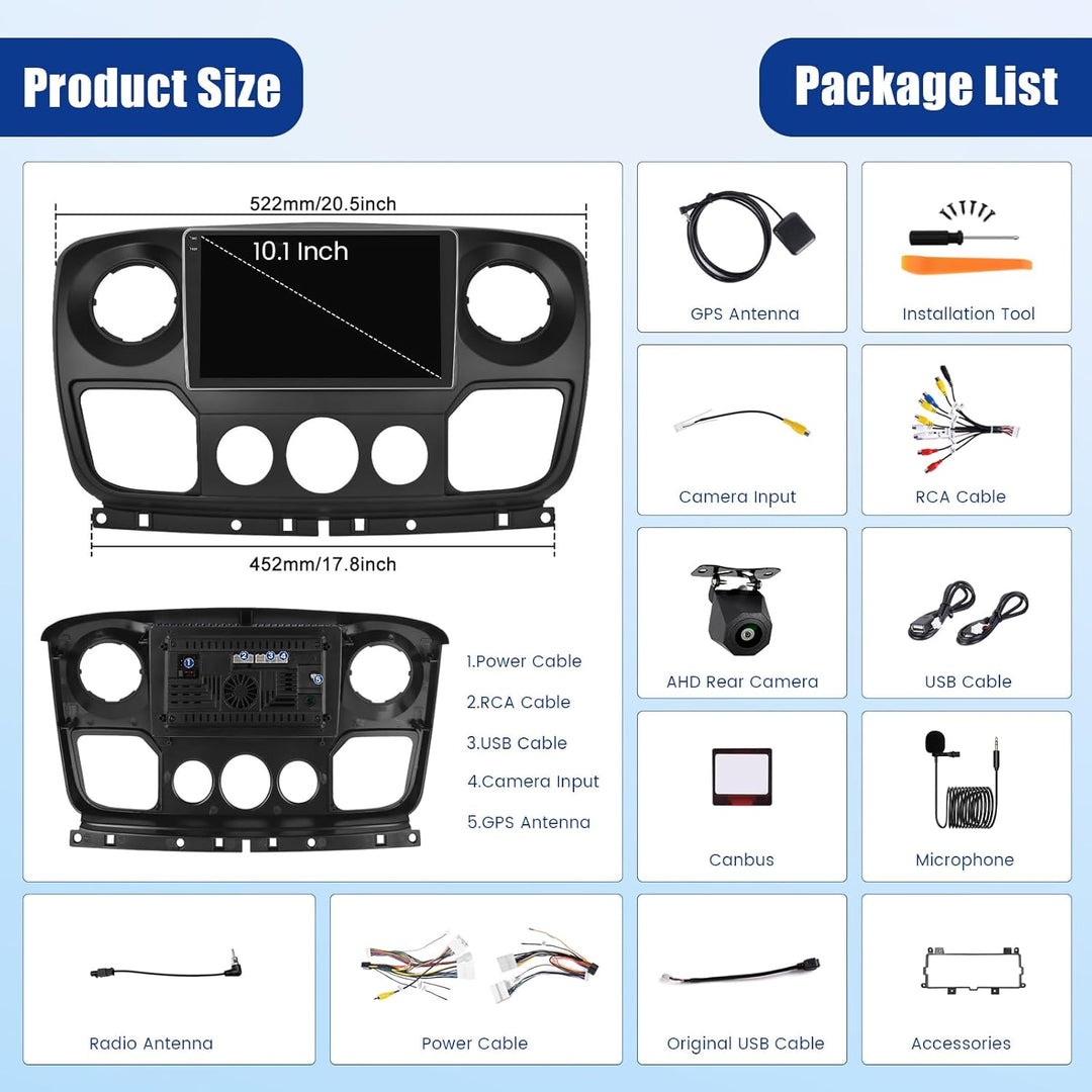 Inefala 4G+128G Androdid 15 Autoradio für Renault Master/Opel Movano/Nissan NV400 2010-2021, Wireles