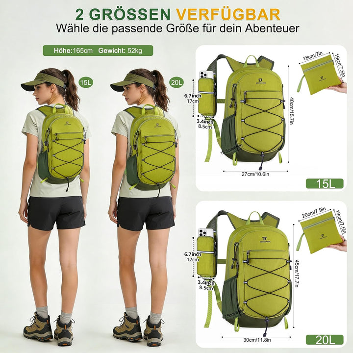 BECOJADDE 20L Kleiner Wanderrucksack Tagesrucksack Herren Damen Leichter Faltbarer Rucksack mit Brus