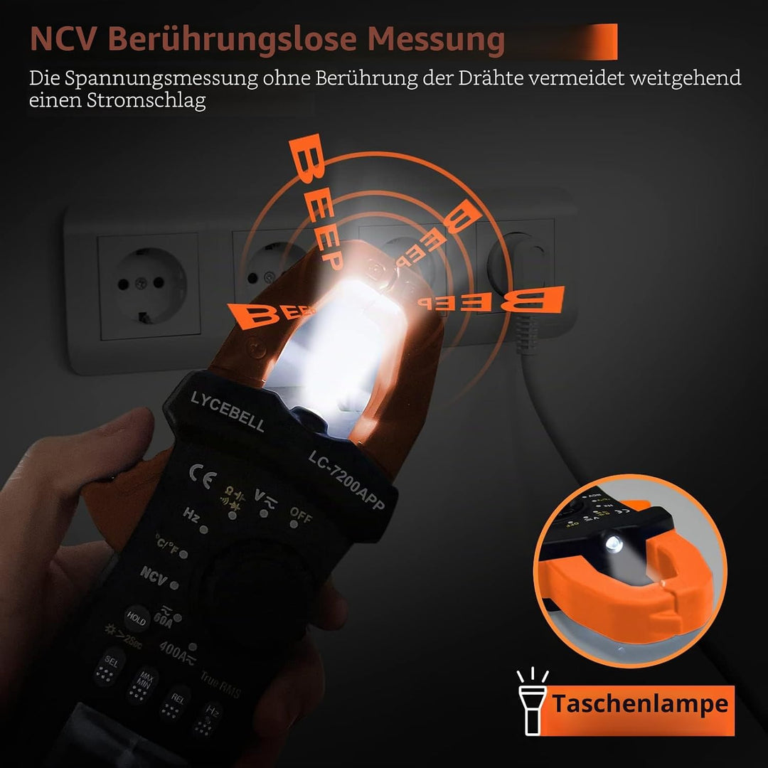 LYCEBELL Bluetooth Stromzange Multimeter, LC-7200APP TRMS 6000 Zähl Zangenmultimeter NCV-Test, Messe
