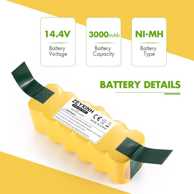 ZEYXINH 3000mAh 14.4V NI-Mh Ersatzakku Kompatibel für iRobot Roomba R3 500 600 700 800 Serie 510 520