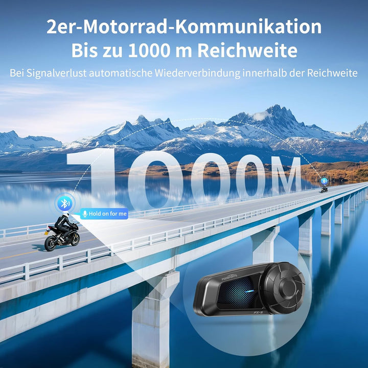 Fodsports FX-S Motorrad Headset Bluetooth 5.4, Helm Kommunikationssystem für 2 Personen, Dreifache G