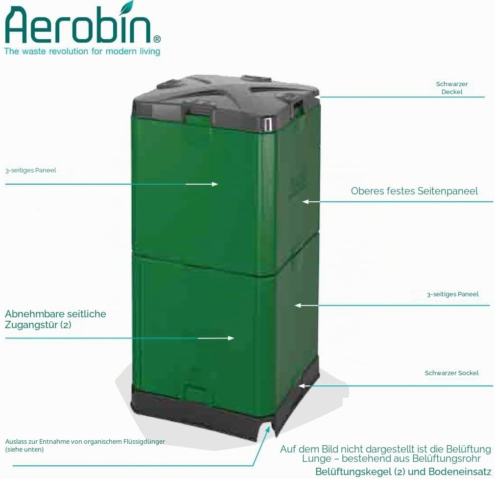 Aerobin 200L Isolierter Komposter Heisskomposter für Garten und Küchenabfälle Aussen Kunststoff Komp