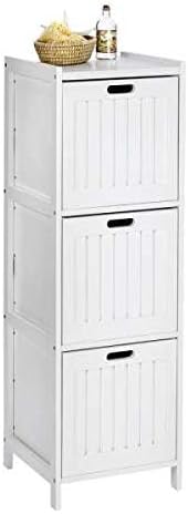 WENKO Regal Oslo 3 Schubladen, Echtholz - Badregal im Landhausstil, Holz, 36 x 112 x 36 cm, Weiss, 1
