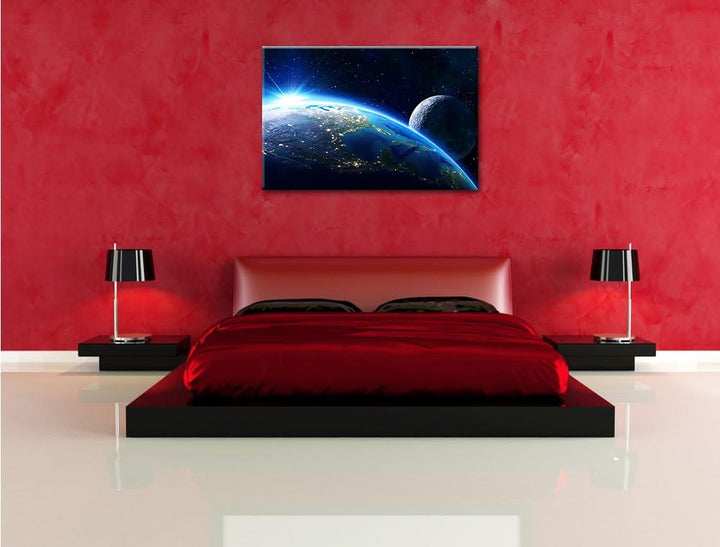 Pixxprint Erde und Ihr Mond aus dem All als Leinwandbild/Grösse: 100x70 cm/Wandbild/Kunstdruck/ferti