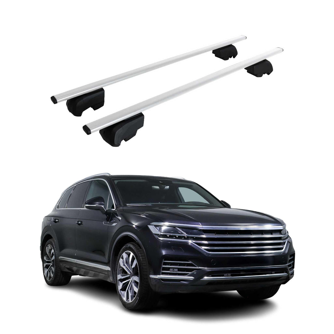 Dachträger Gepäckträger kompatibel mit VW Touareg 3 2018-2023 Querträger TÜV ABE Silber 2X