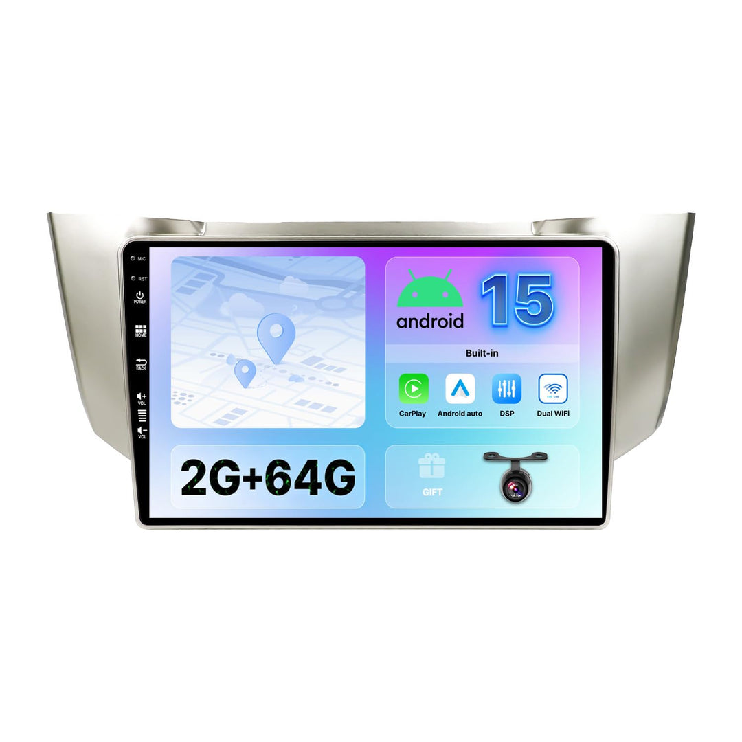 Android 15 IPS Autoradio Passt für Lexus RX300 RX330 RX350 RX400H (2003-2009) - Eingebautes CarPlay