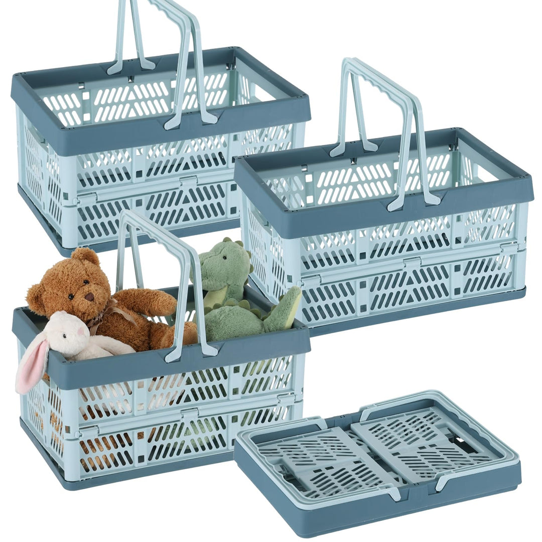 4 Stück Faltbarer Klappbox mit Henkel, 30 x 20 x 16 cm Kleiner Einkaufskorb, Camping Klappkorb, Plas
