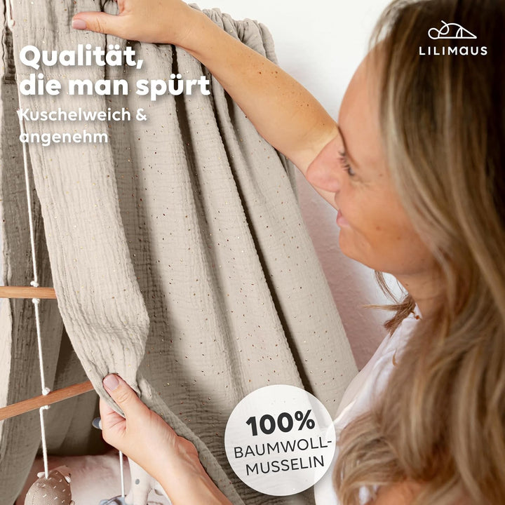 lilimaus Betthimmel Babybett mit Gold Applikation in 12 Farben [inkl. Himmelstange] - Himmel Babybet