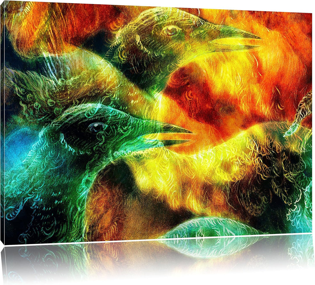 Vogel Phönix Collage, Format: 100x70 auf Leinwand, XXL riesige Bilder fertig gerahmt mit Keilrahmen,