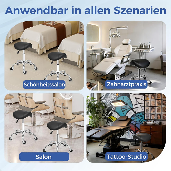 ANWBROAD Sattelhocker mit Rollen 360° Drehhocker Silent-Rollen höhenverstellbar Rollhocker bis 205 k