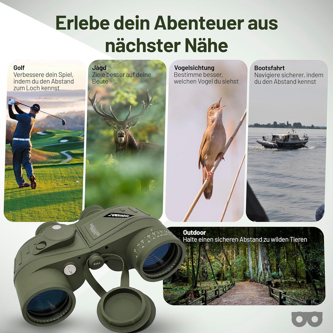 Zoomble 10x50 Marine-Fernglas für Erwachsene | Fernglas mit Entfernungsmesser und Kompass | Verrekij