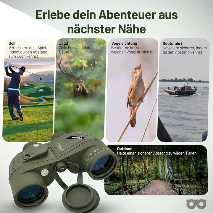 Zoomble 10x50 Marine-Fernglas für Erwachsene | Fernglas mit Entfernungsmesser und Kompass | Verrekij