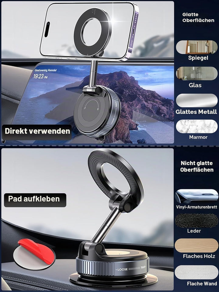Vakuum Magnetische Handyhalterung fürs Auto, 2025 Vmag-S1, Saugnapf-Handyhalterung 360° drehbar, kla