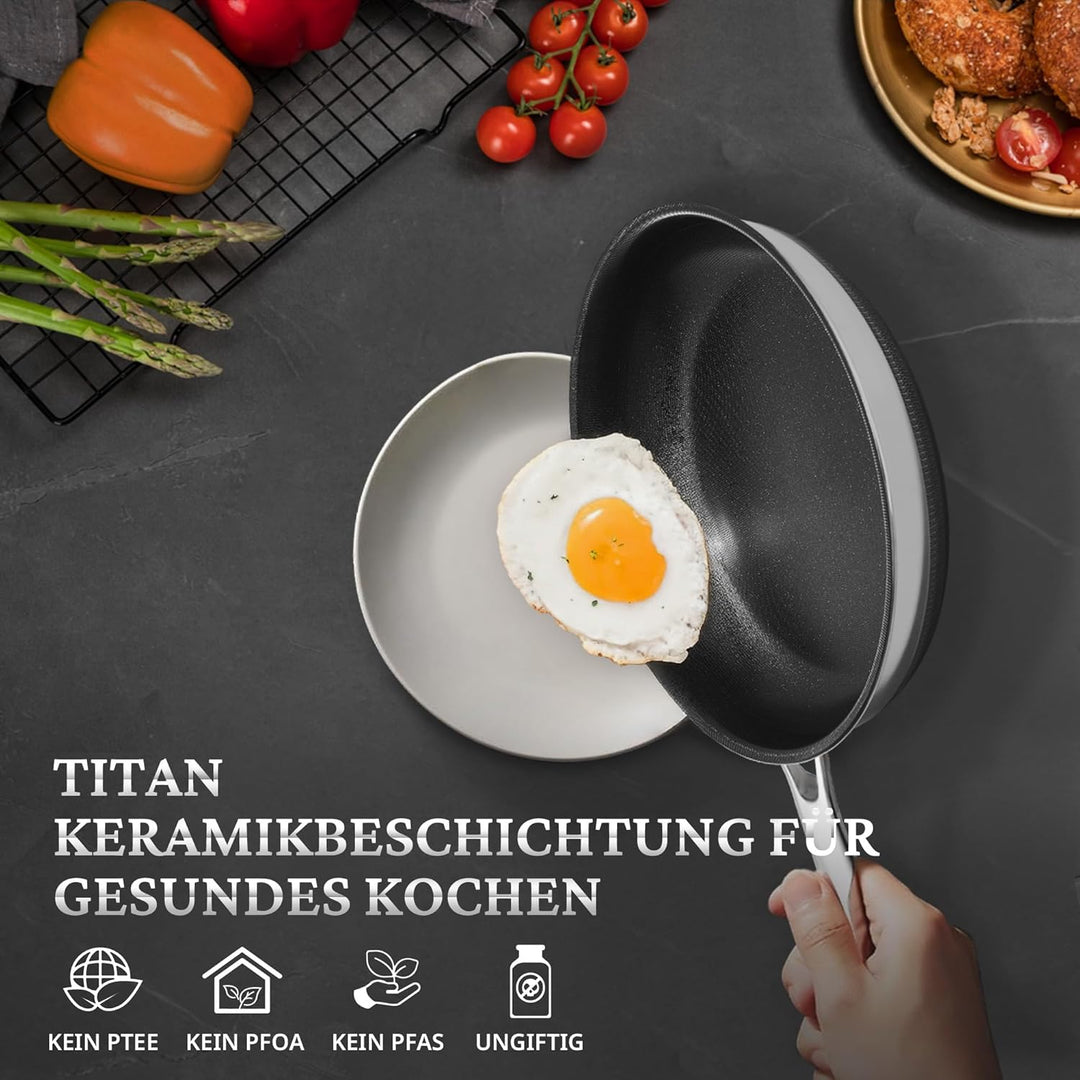 KOKHUB Titan-Keramik Bratpfanne 20 cm, Antihaft Edelstahl-Pfanne für Induktion, Elektro &amp; Gas, Spieg