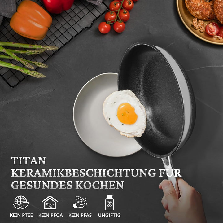 KOKHUB Titan-Keramik Bratpfanne 20 cm, Antihaft Edelstahl-Pfanne für Induktion, Elektro &amp; Gas, Spieg