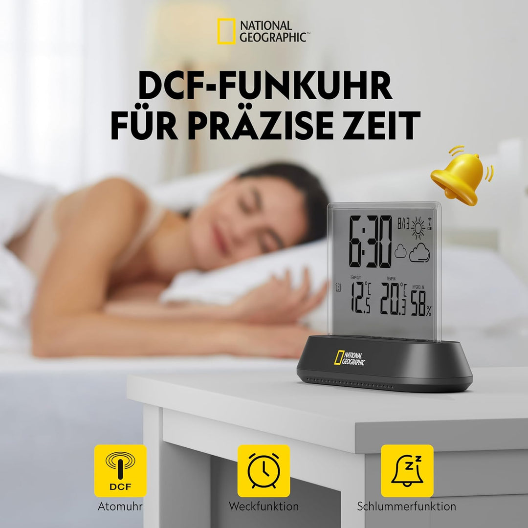 National Geographic 9070300 Wetterstation Funk mit Aussensensor in transparentem Design mit Anzeige