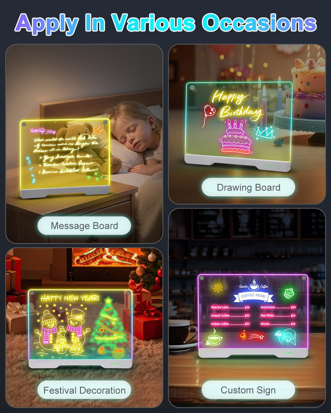 Led Zeichenbrett Kinder Kabellose, ORIA Leuchtendes Maltafel LED Notiztafel Wiederaufladbare, 7 Farb