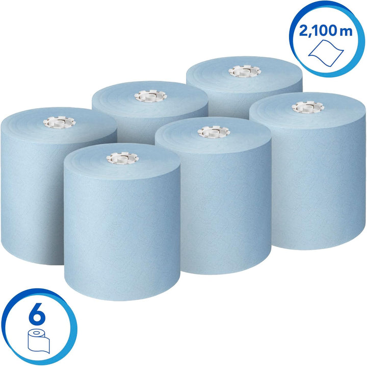 Scott Essential Rollenhandtücher 6692 – blaue Papiertücher – 6 x 350 m Papiertuchrollen (insges. 2.1