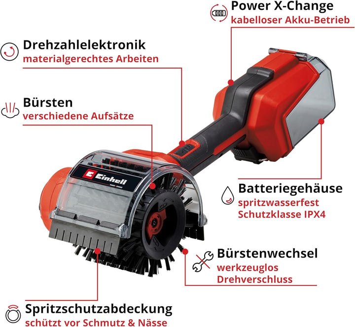 Einhell Akku-Oberflächenbürste PICOBELLA 18/90 Power X-Change (18 V, kabellose Reinigungsbürste, Spr