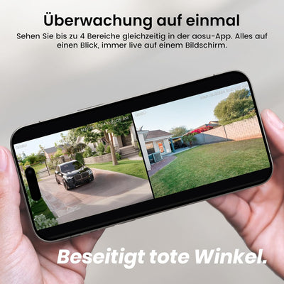AOSU 2K Überwachungskamera Aussen Solar, Überwachungskamera Solar mit 32G Lokale Aufzeichnung, ohne